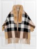 Cashmere Feeling Reversible Plaid Cape w/ Faux Fur Collar